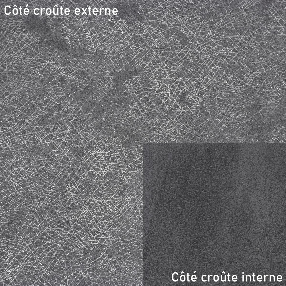 Croûte de cuir de veau - Velours fantaisie argenté - GRIS FONCÉ O67