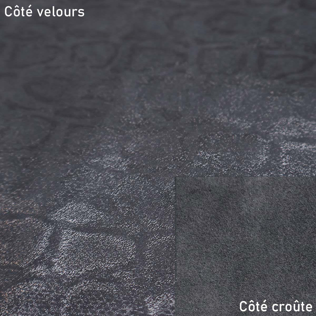 Croûte de cuir de veau - Velours imitation reptile - NOIR NACRÉ Q76
