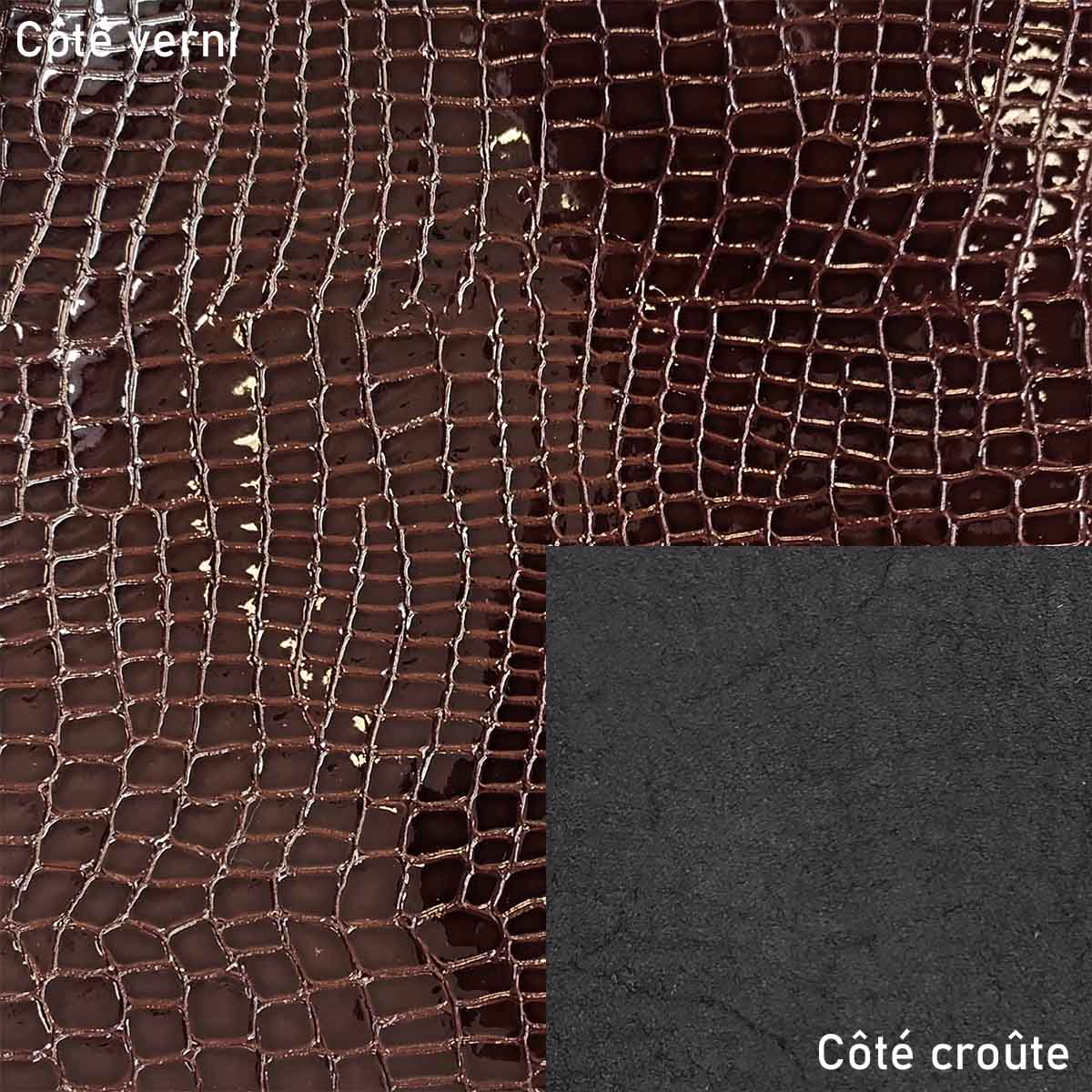 Peau de cuir de veau verni imitation croco - MARRON ACAJOU Q87