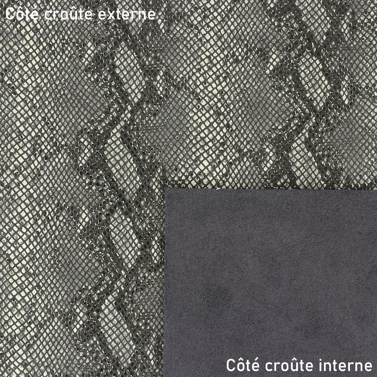 Peau de cuir de veau imitation serpent gris, matériau de haute qualité, texture élégante, pour accessoires ou vêtements.