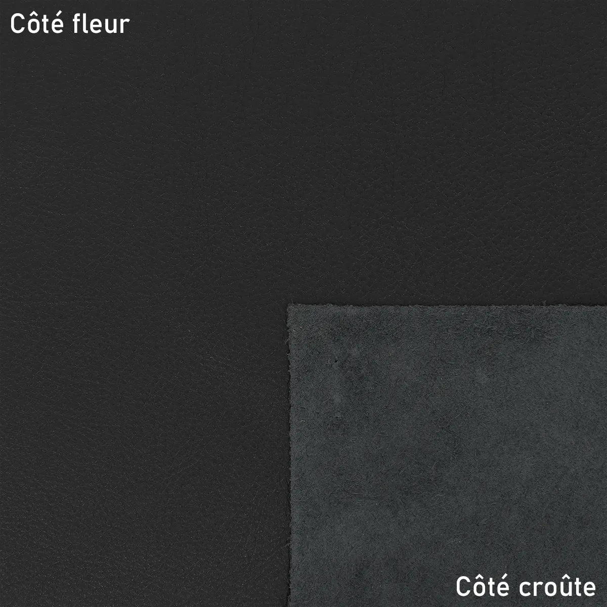Coupon de cuir de vachette grainé couleur noir. Cuir grainé noir, souple idéal pour la confection de petits projets