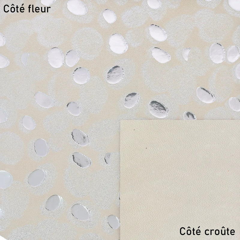 Cuir de chèvre imprimé pois argenté