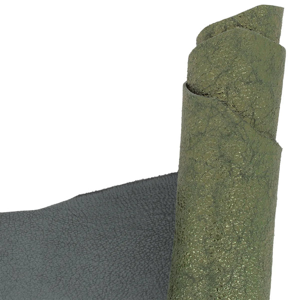 Cuir de chèvre vert métallisé effet craquelé