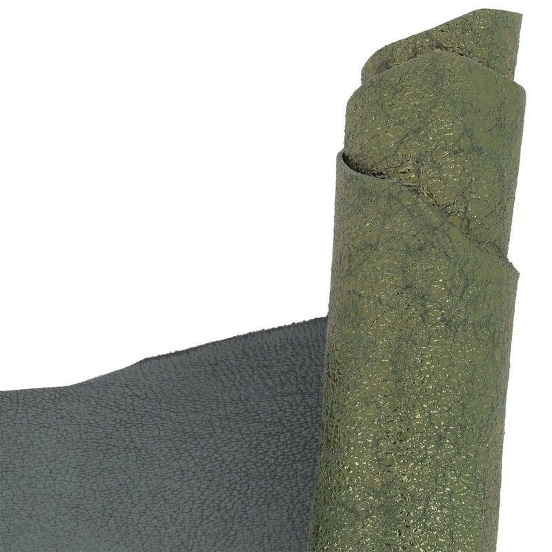 Cuir de chèvre vert métallisé effet craquelé