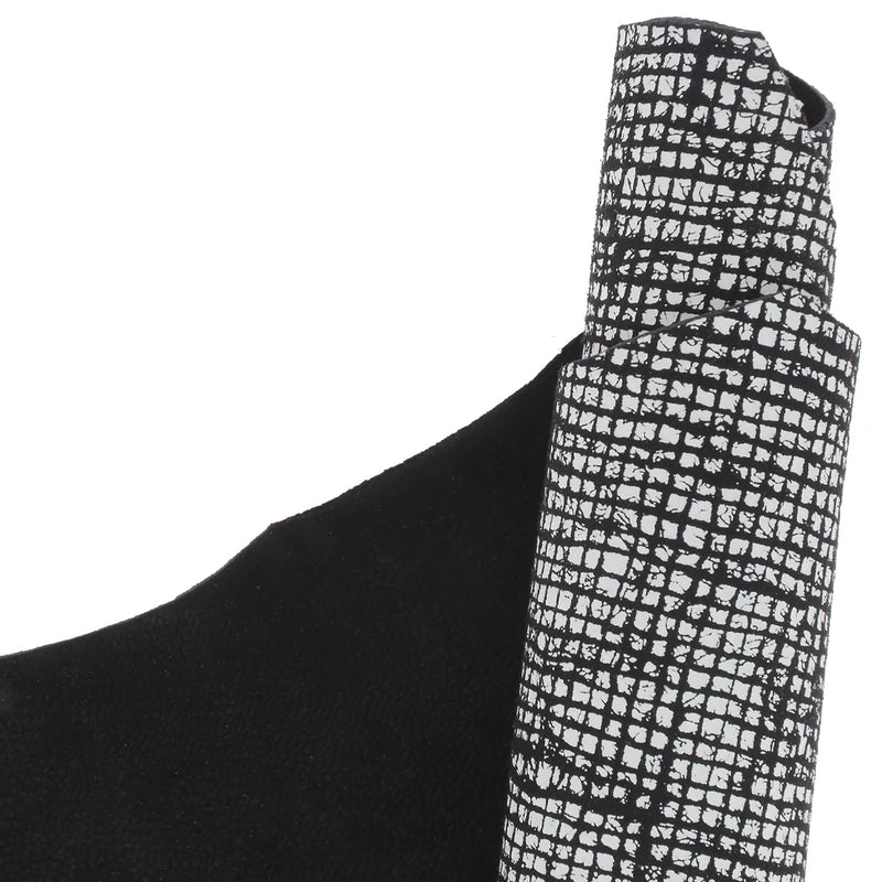 Cuir de chèvre noir et blanc mat effet reptile