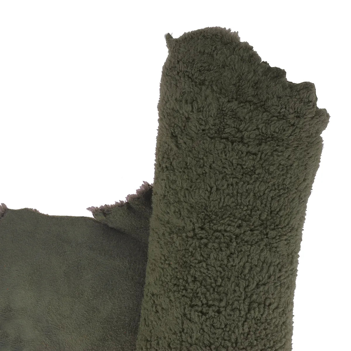 Peau de cuir de mouton lainé frisé - vert kaki T66 - Deco cuir