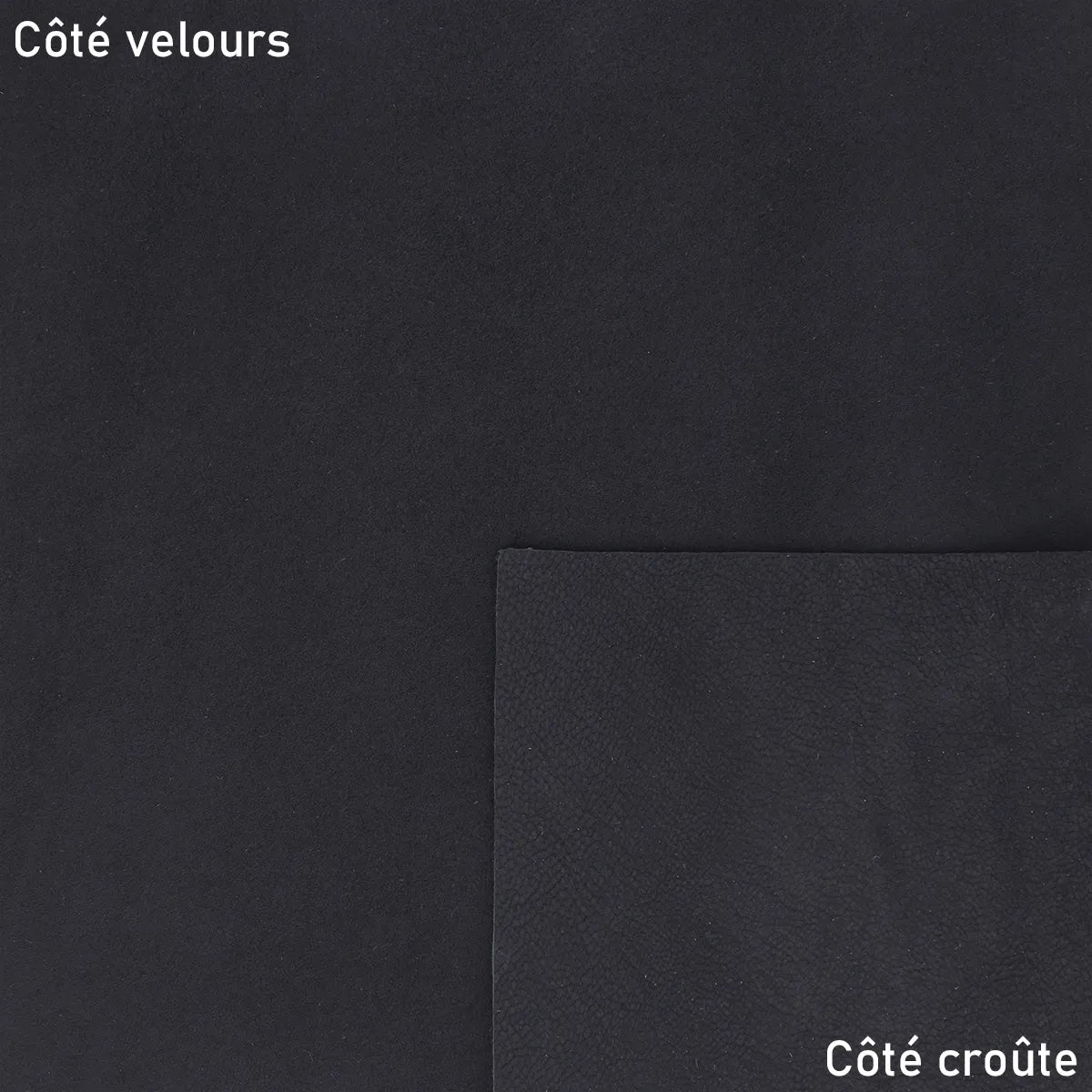 Croûte de cuir velours bleu marine. Cuir souple et fin idéal pour réaliser des bourses, coussins, accessoire...