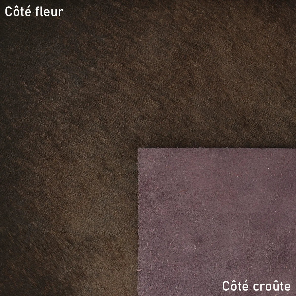 Cuir à poils pony hair couleur marron bringé, cuir idéal pour la conception d'accessoire, décoration et petit sac. Cuir à poils souple et doux