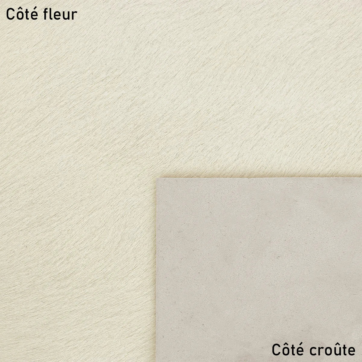 Cuir de veau à poils blanc. Peau de cuir idéale pour la fabrication de chaussure, accessoire de mode, rabat de sac, coussins...