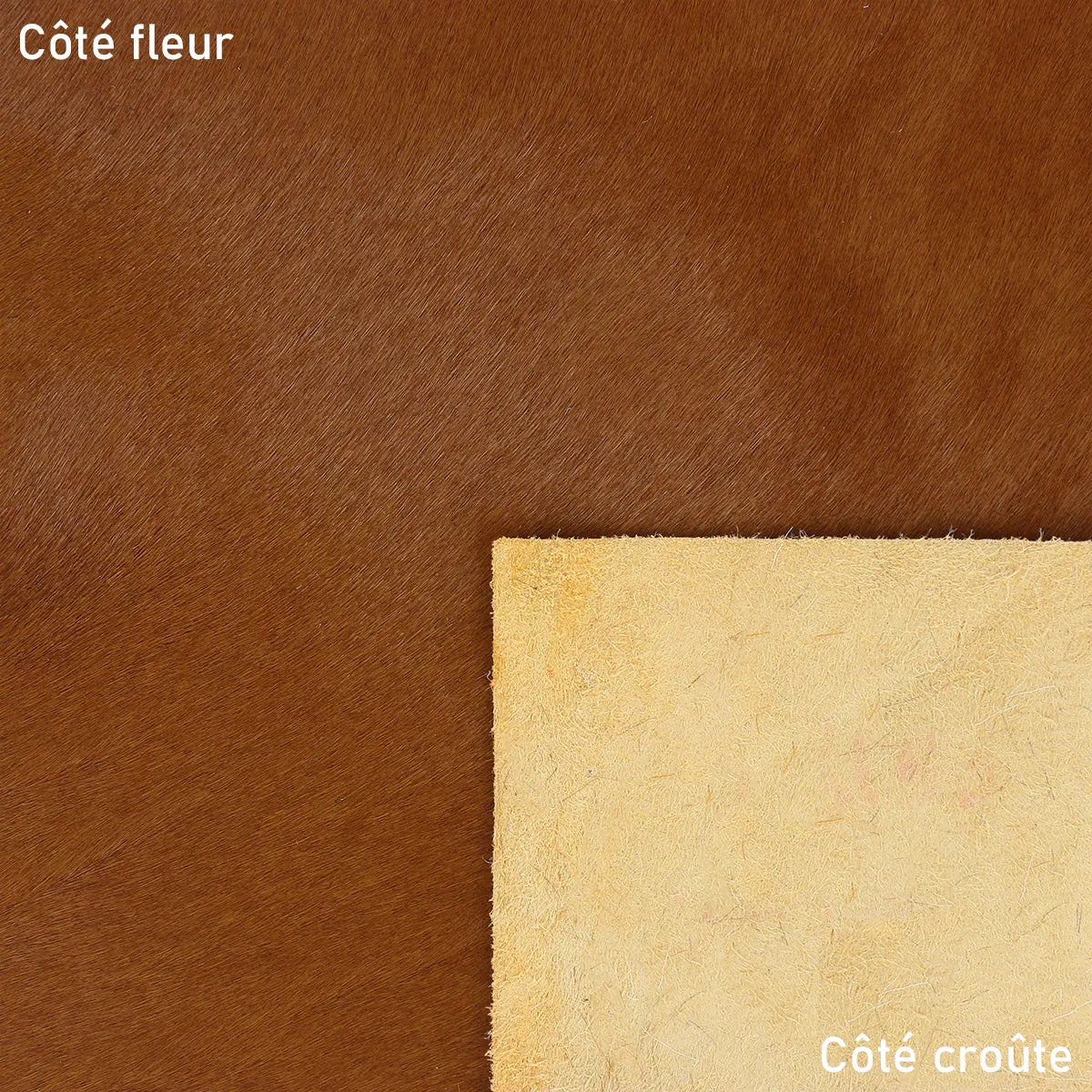 Cuir pony hair, cuir à poils couleur camel. Peau de cuir idéale pour la fabrication de coussins, chaussure, accessoire de mode...