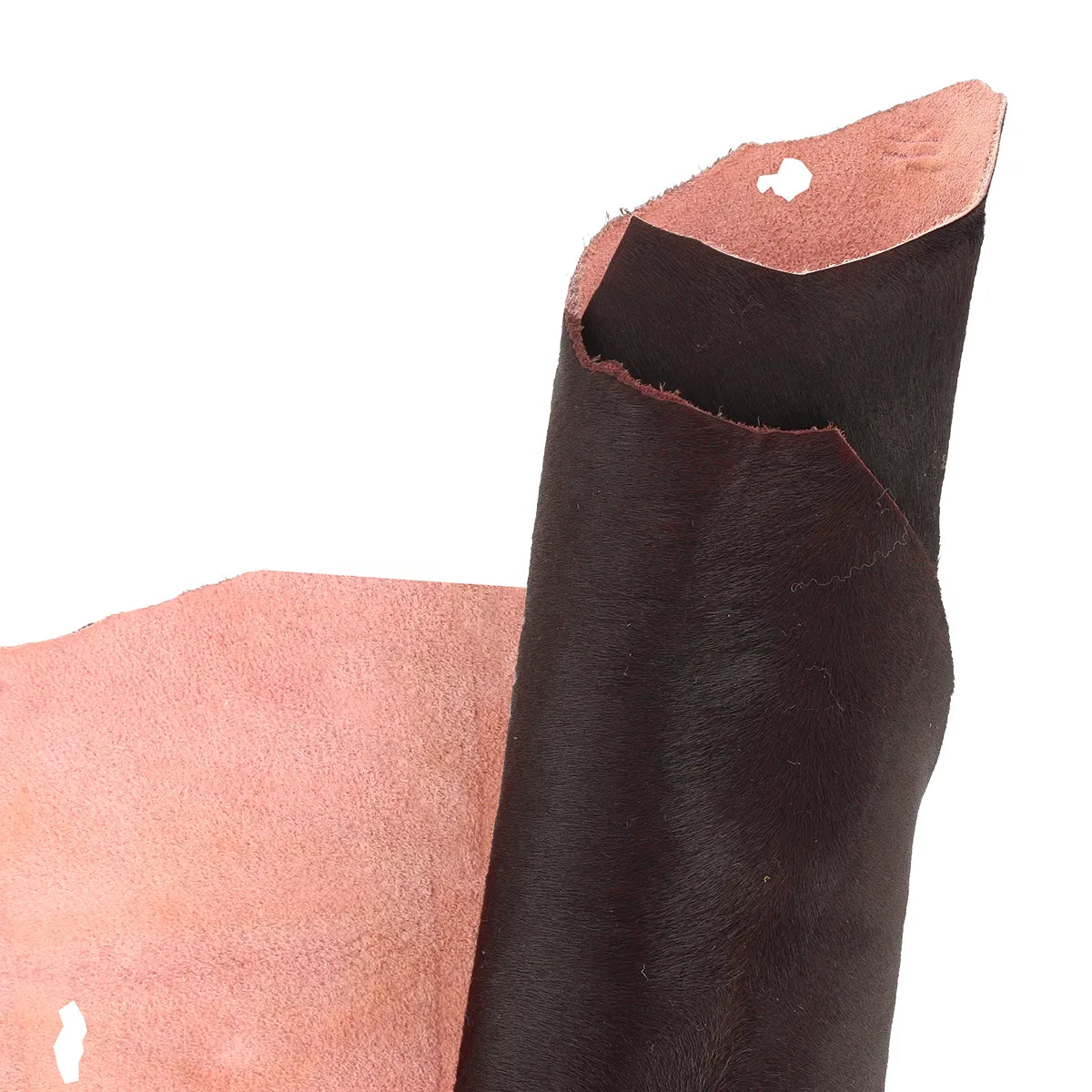 Peau de cuir à poils rouge foncé, cuir de 2ème choix idéal pour la fabrication de prototypes, tests techniques...