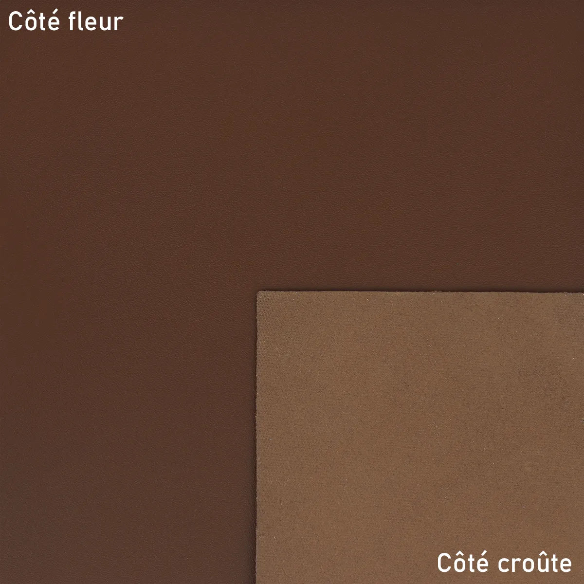 Peau de cuir de veau SATINATO marron châtaigne, cuir lisse pour accessoires ou maroquinerie, vue en gros plan.