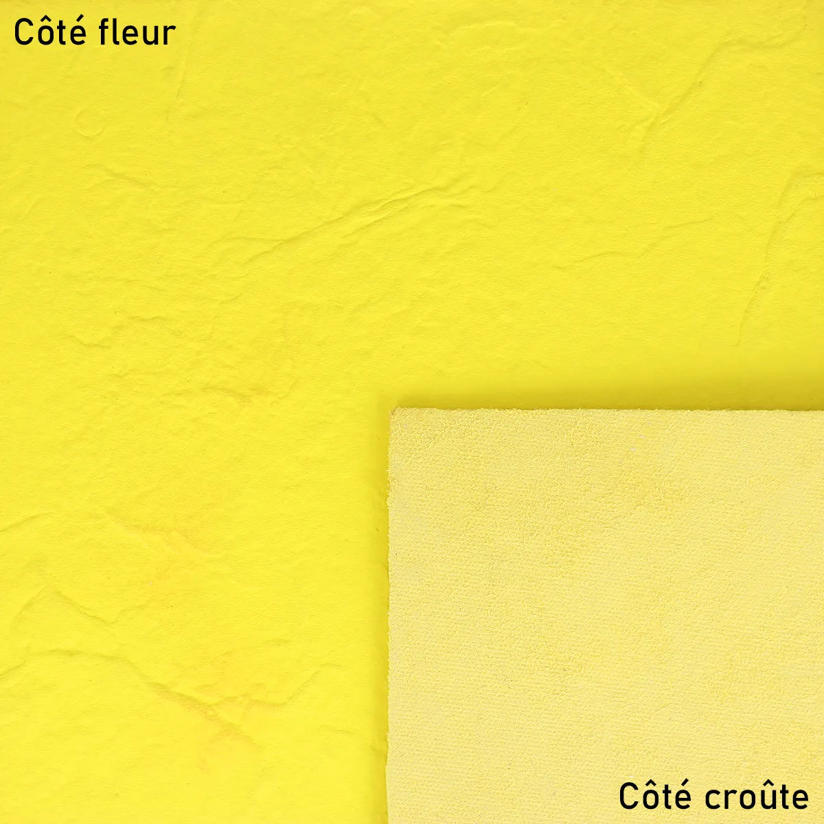 Morceau de cuir jaune fluo effet peinture enduite.