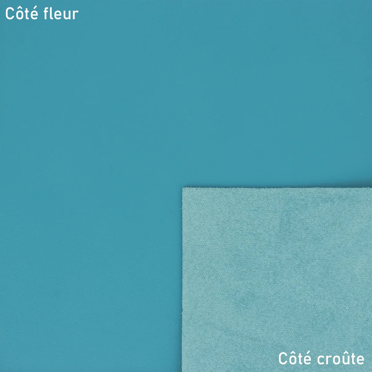 Cuir de vachette lisse bleu turquoise. Cuir lisse parfait pour la fabrication de sac, pochette, étui, accessoire, décoration…