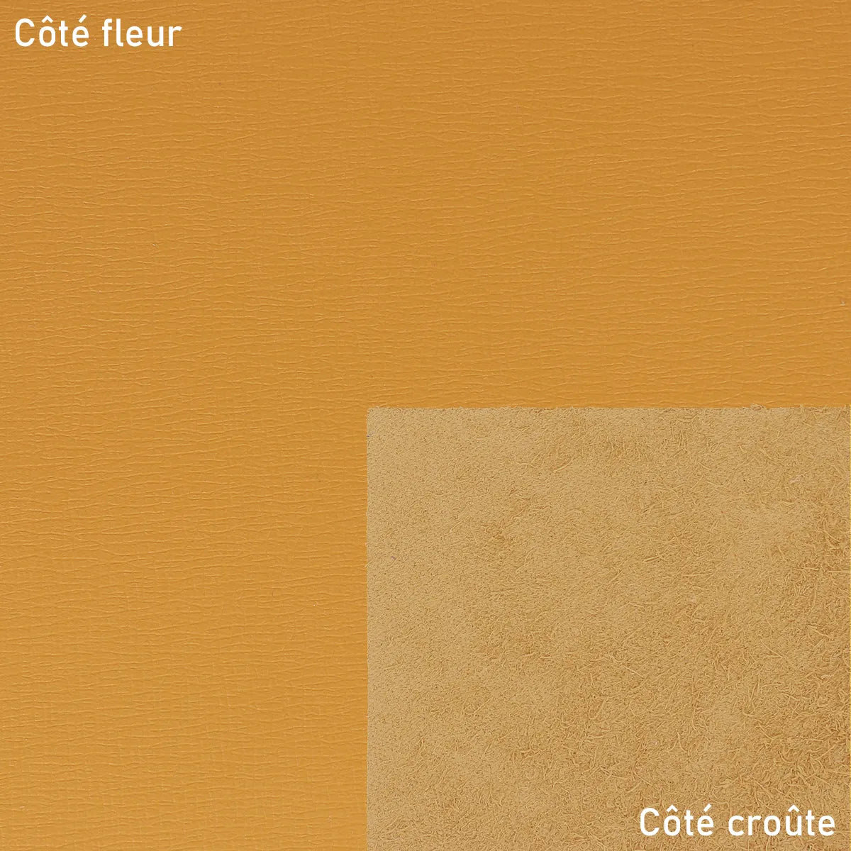 Peau de cuir de vachette grain saffiano jaune moutarde. Cuir résistant pour réaliser des sacs à main, pochette, accessoire, décoration...
