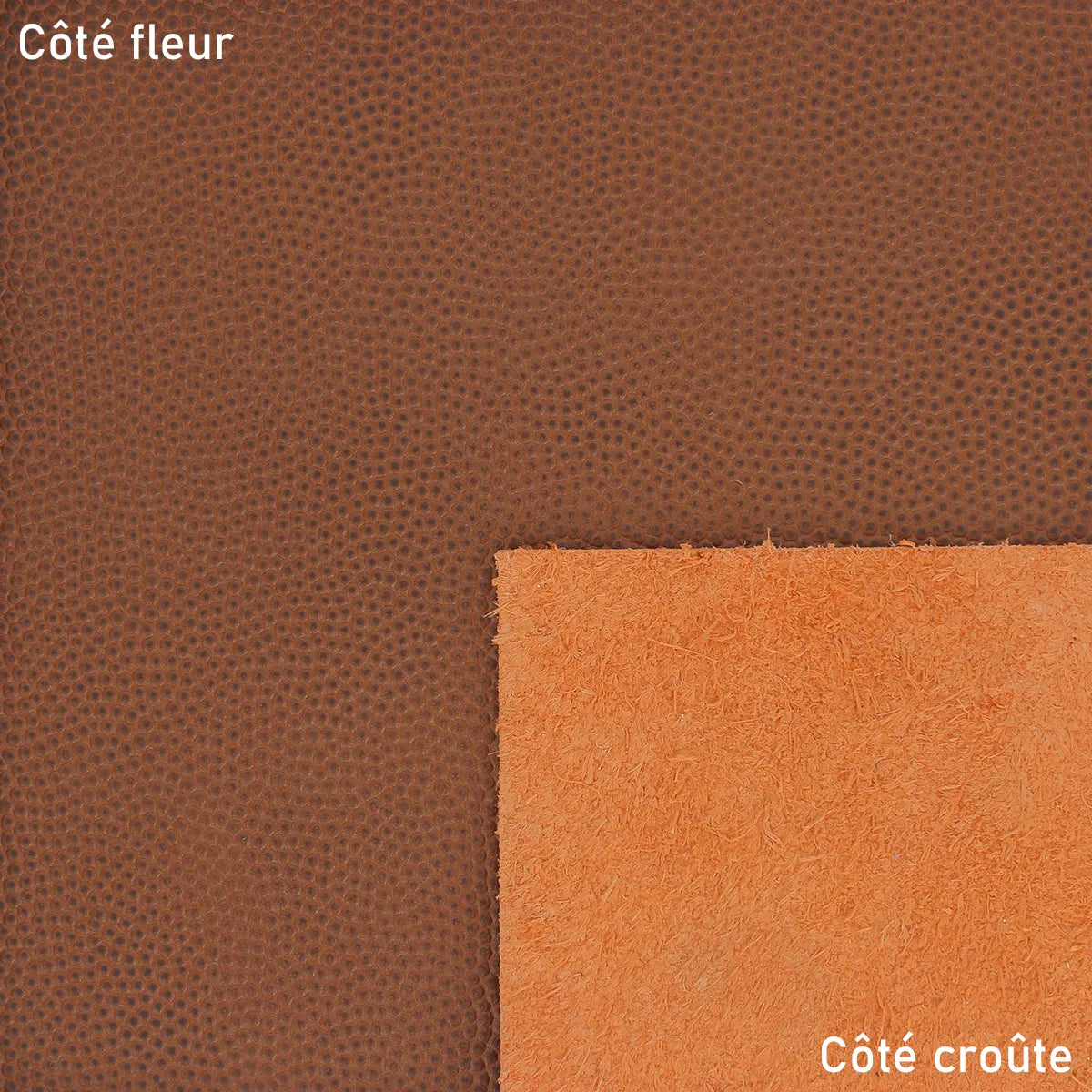 Cuir de vachette grainé, effet ballon de basket couleur marron brique. Cuir idéal pour la fabrication de maroquinerie, accessoire, objet décoratif...