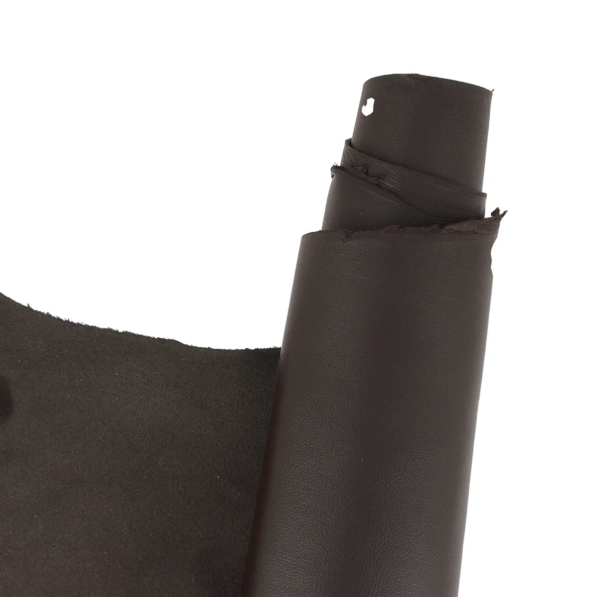 Cuir d'agneau lisse nappa marron foncé. Cuir de 2ème choix pour fabrication de prototypes, tests, petits projets...