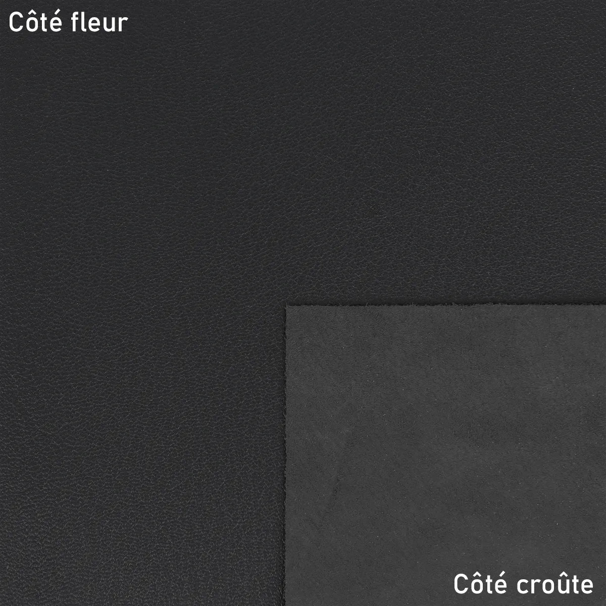 Cuir grainé noir. Peau de cuir de chèvre finement grainée et souple idéale pour la fabrication de sac, pochette...