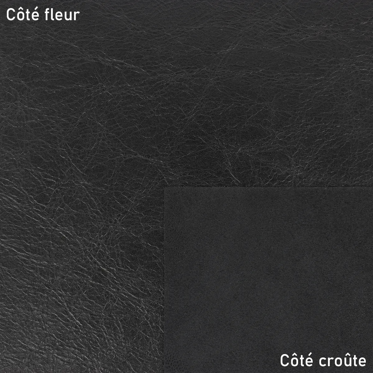 Morceau de cuir de vachette noir brillant façon grain vieilli, idéal pour réaliser des sacs, pochettes, accessoires, objets de décoration originaux