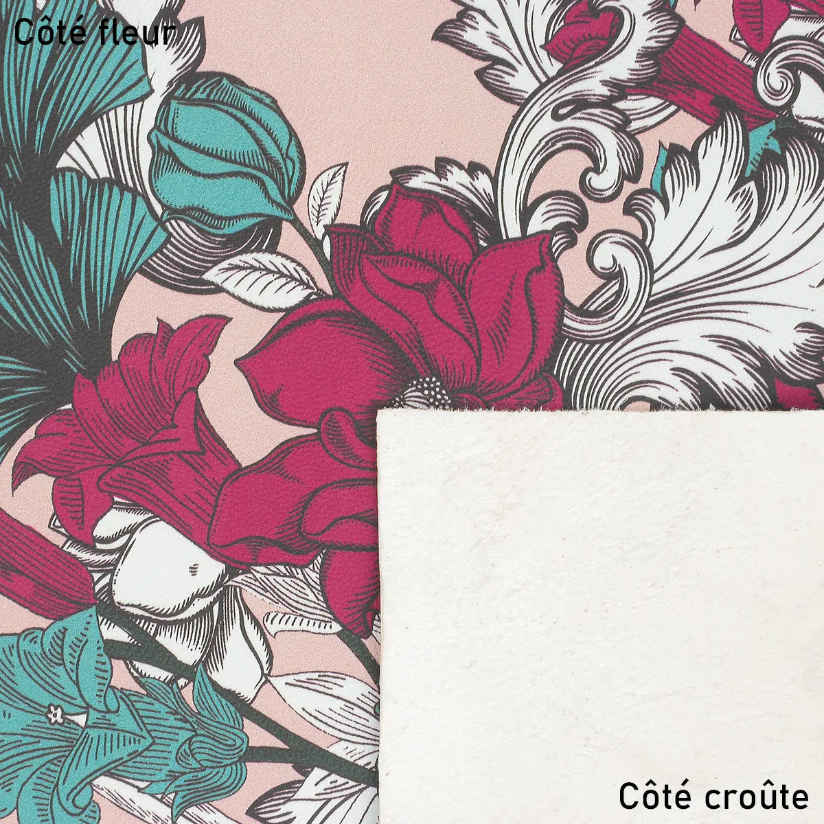 Cuir d'agneau fantaisie mélangeant effet rétro et imprimé floral.
