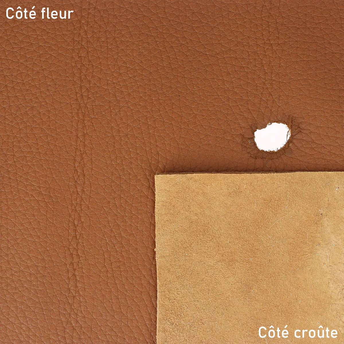 Cuir de cerf grainé couleur marron alezan. Peau de cerf deuxième choix, idéale pour réaliser des tests, prototypes