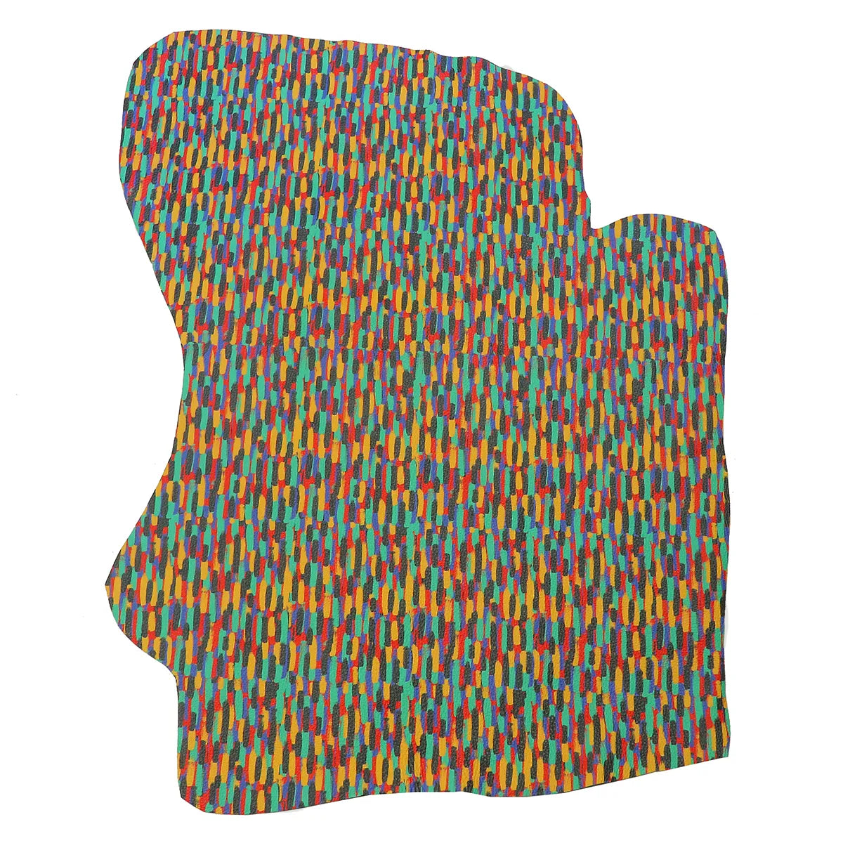 Peau entière en cuir de cerf multicolore. Cuir au grain naturel et matière très souple, effet taches de peinture rouge, jaune, noir, bleu et vert