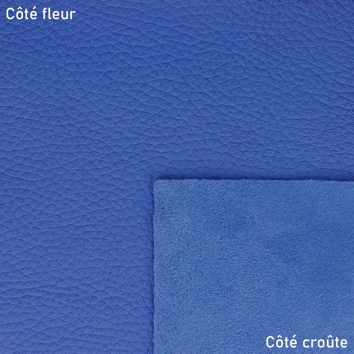 Cuir de cerf bleu intense avec de subtils reflets nacrés.