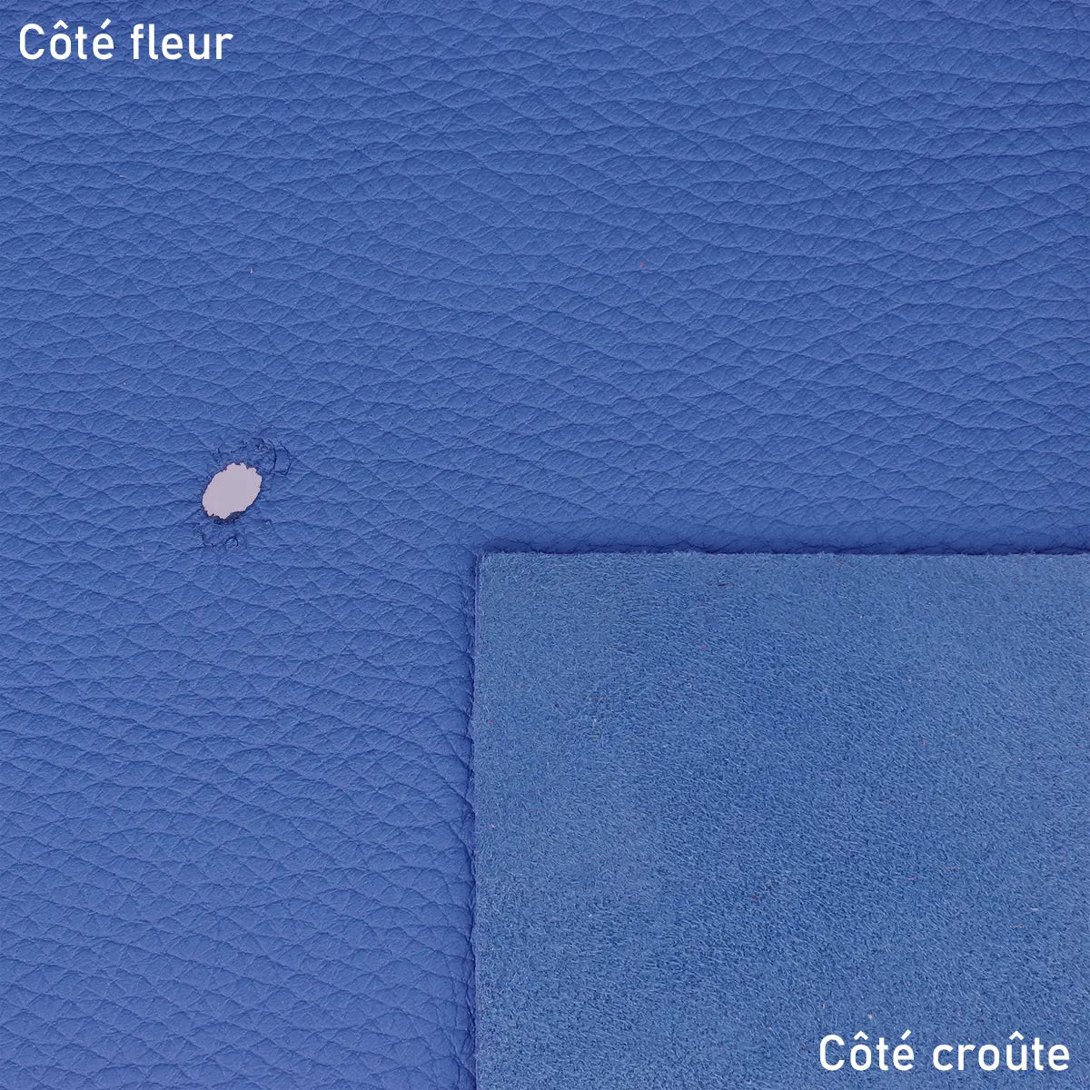 Peau de cuir de cerf bleu cobalt en 2ème choix à prix réduit car présence de défaut sur la peau
