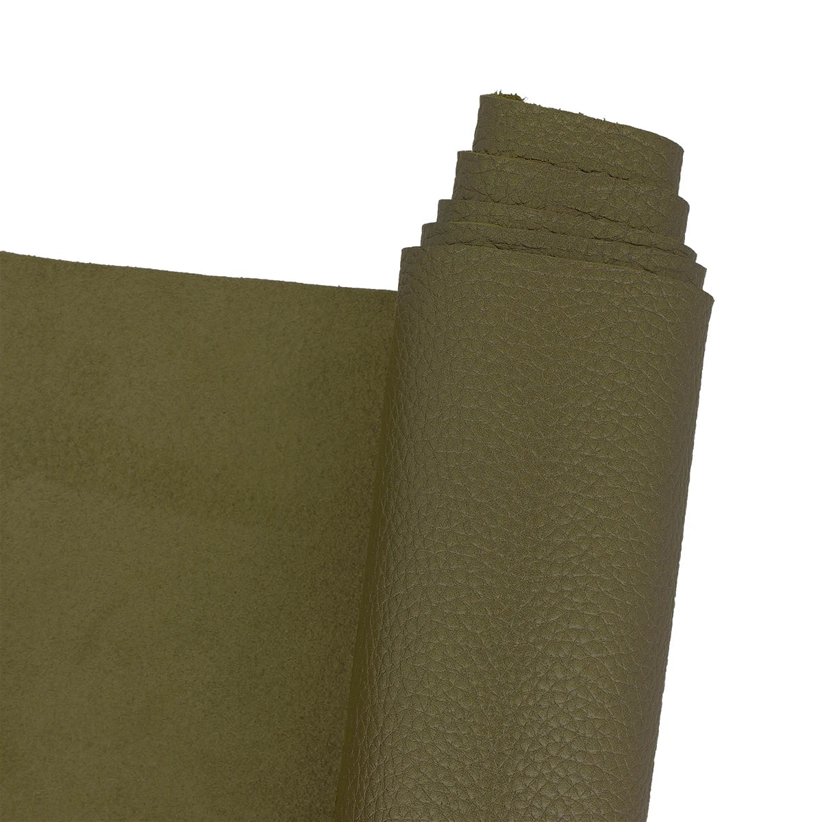 Peau de cuir grainé vert foncé métallisé. Cuir mi-souple mi-ferme idéal pour la création de maroquinerie
