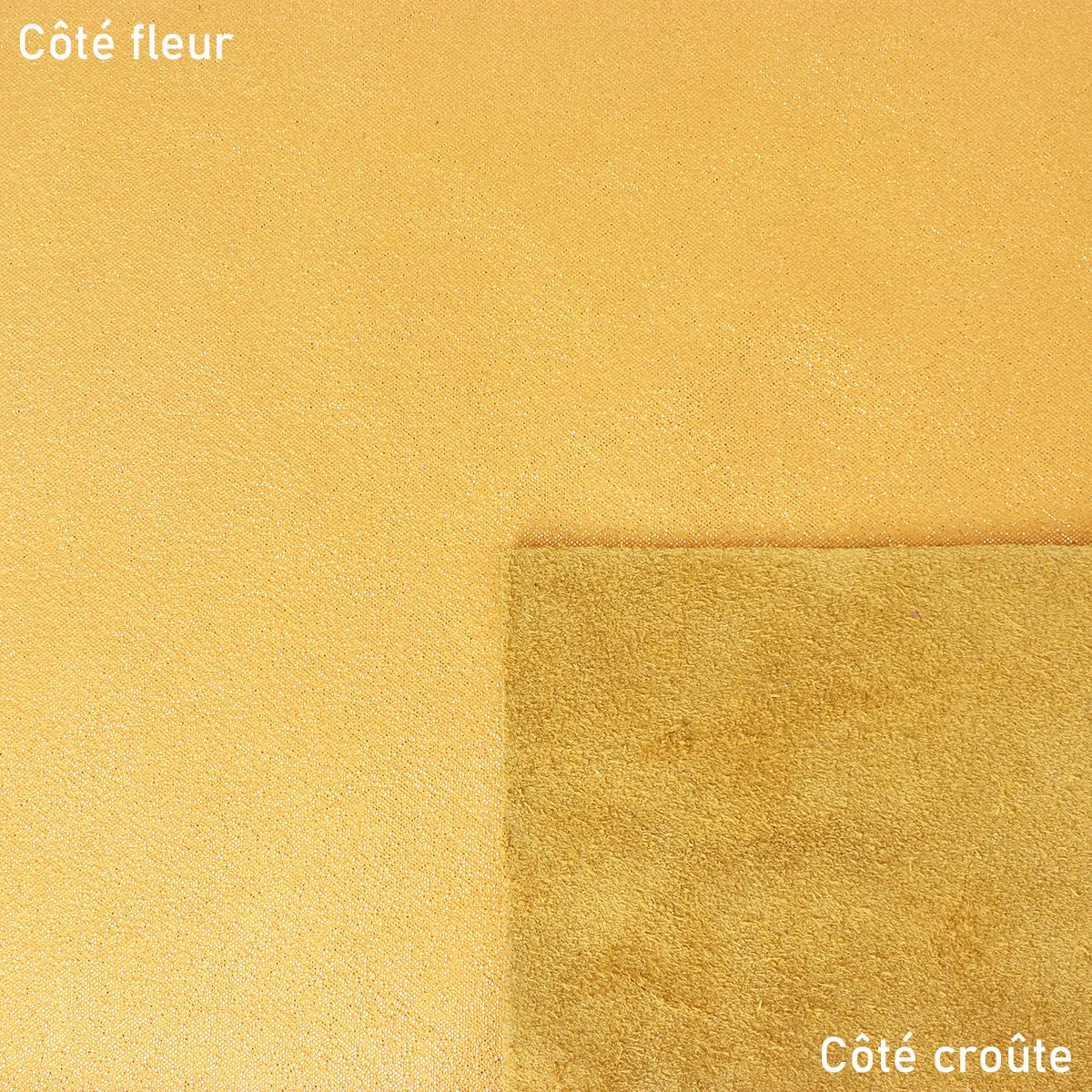 Peau de cuir or métallisée. Cuir très souple, fin et très lumineux pour donner brillance et éclat à vos projets de couture.