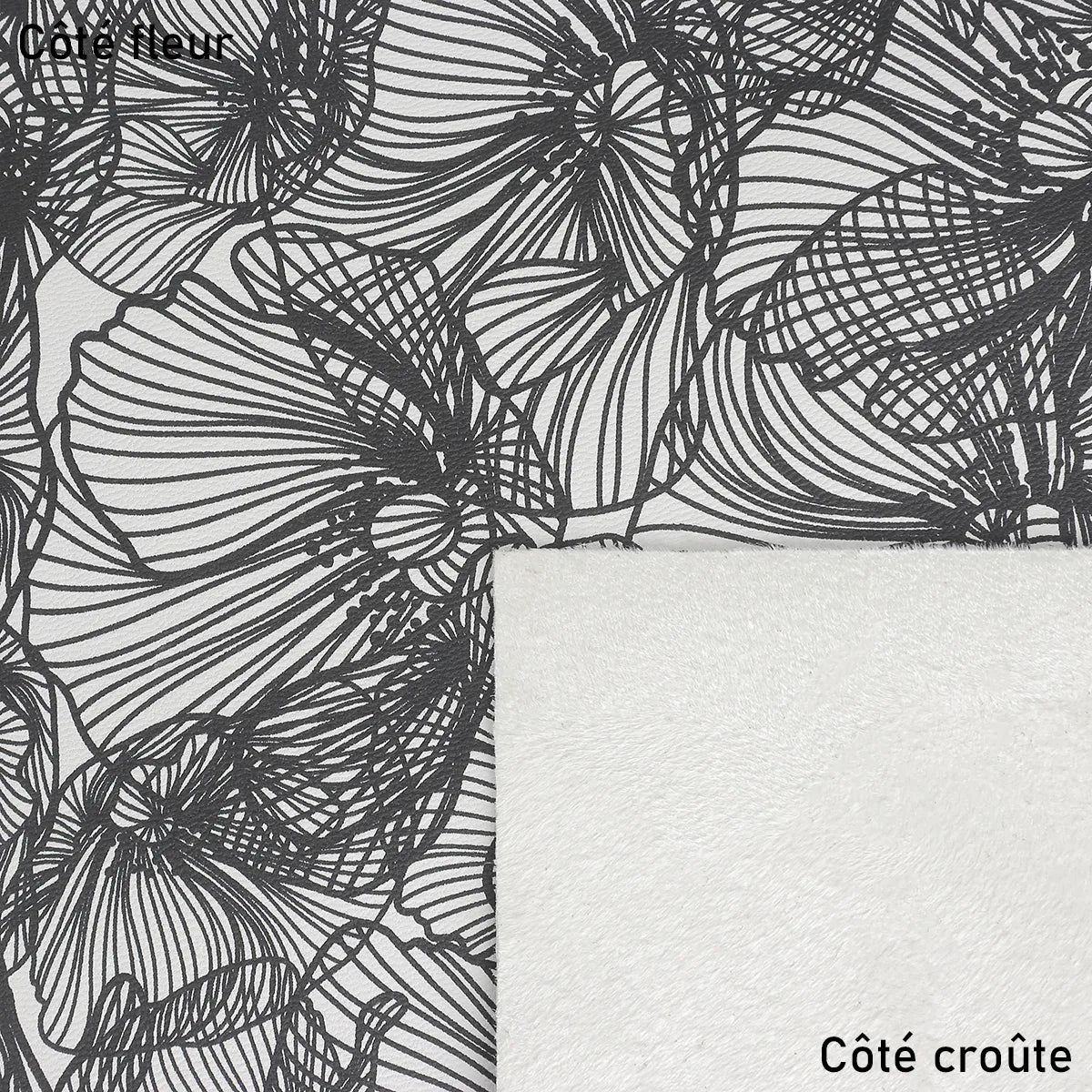 Cuir d'agneau avec imprimé floral noir et blanc. Peau de cuir originale pour des créations uniques et tendances.