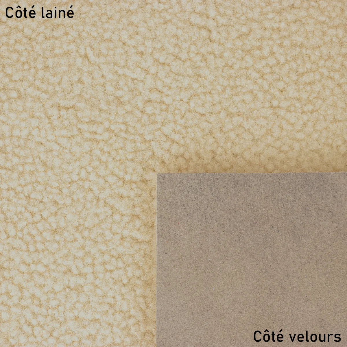 Cuir lainé et frisé beige pour réaliser des vêtements, bottes, chaussons, bourses, sacs, costumes…