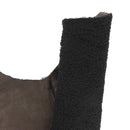 Cuir de mouton lainé frisé noir avec dos en velours marron métallisé. Cuir idéal pour la création de vêtement, chaussons, bottes...