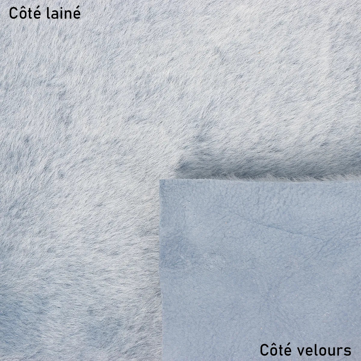 Cuir à fourrure couleur bleu jean idéal pour réaliser des vêtements, chaussons, bottes, bourses...