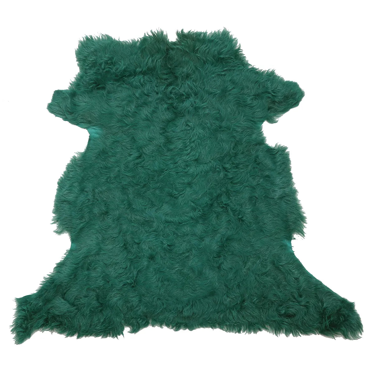 Peau entière de cuir de mouton lainé à poils longs et légèrement frisés vert canard