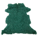 Peau entière de cuir de mouton lainé à poils longs et légèrement frisés vert canard