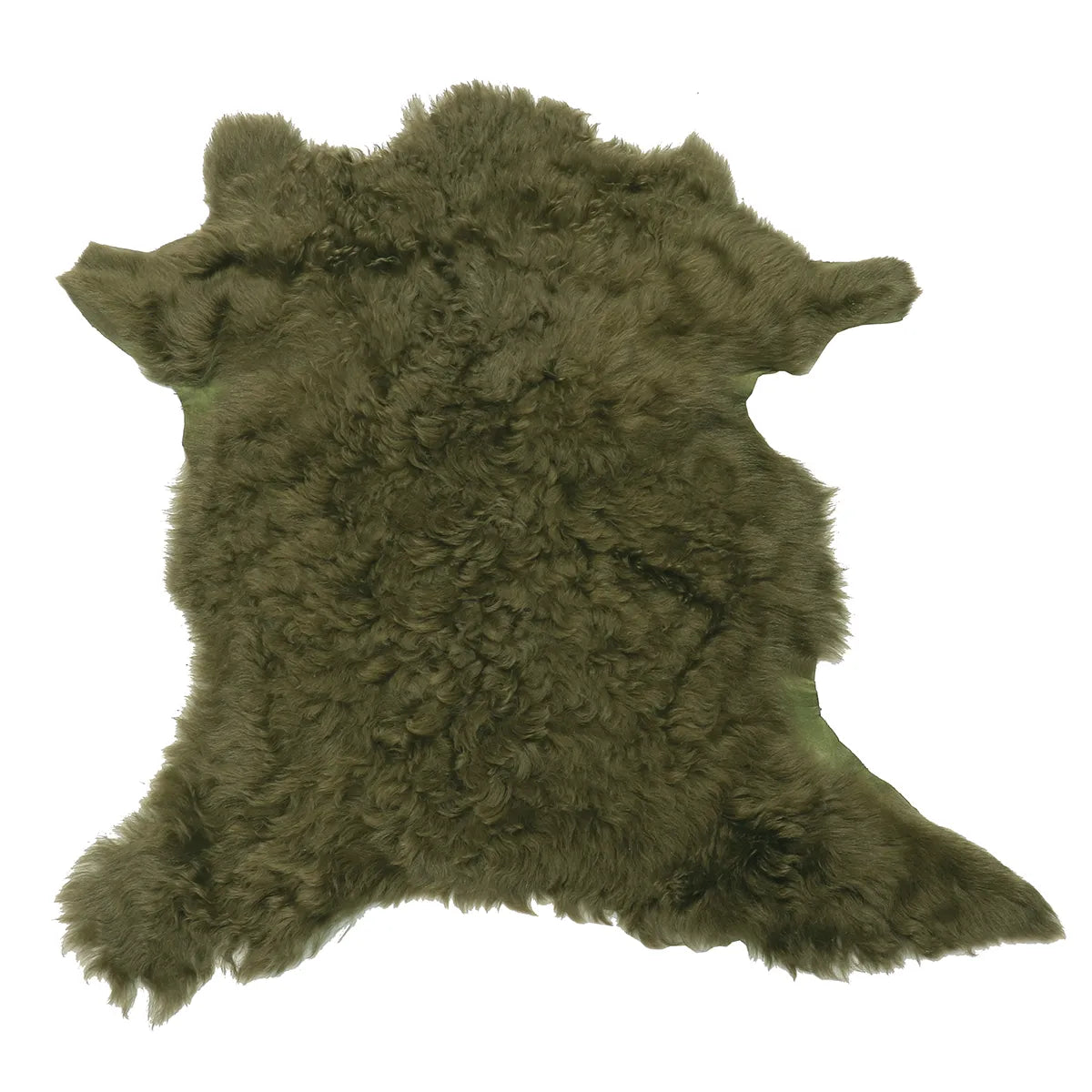 Peau entière en cuir de mouton lainé à poils longs vert foncé