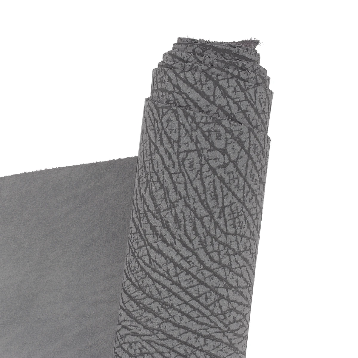 Cuir nubuck gris à motif façon écorce d'arbre. Cuir doux, velouté et original idéal pour la création de maroquinerie, accessoire, décoration...