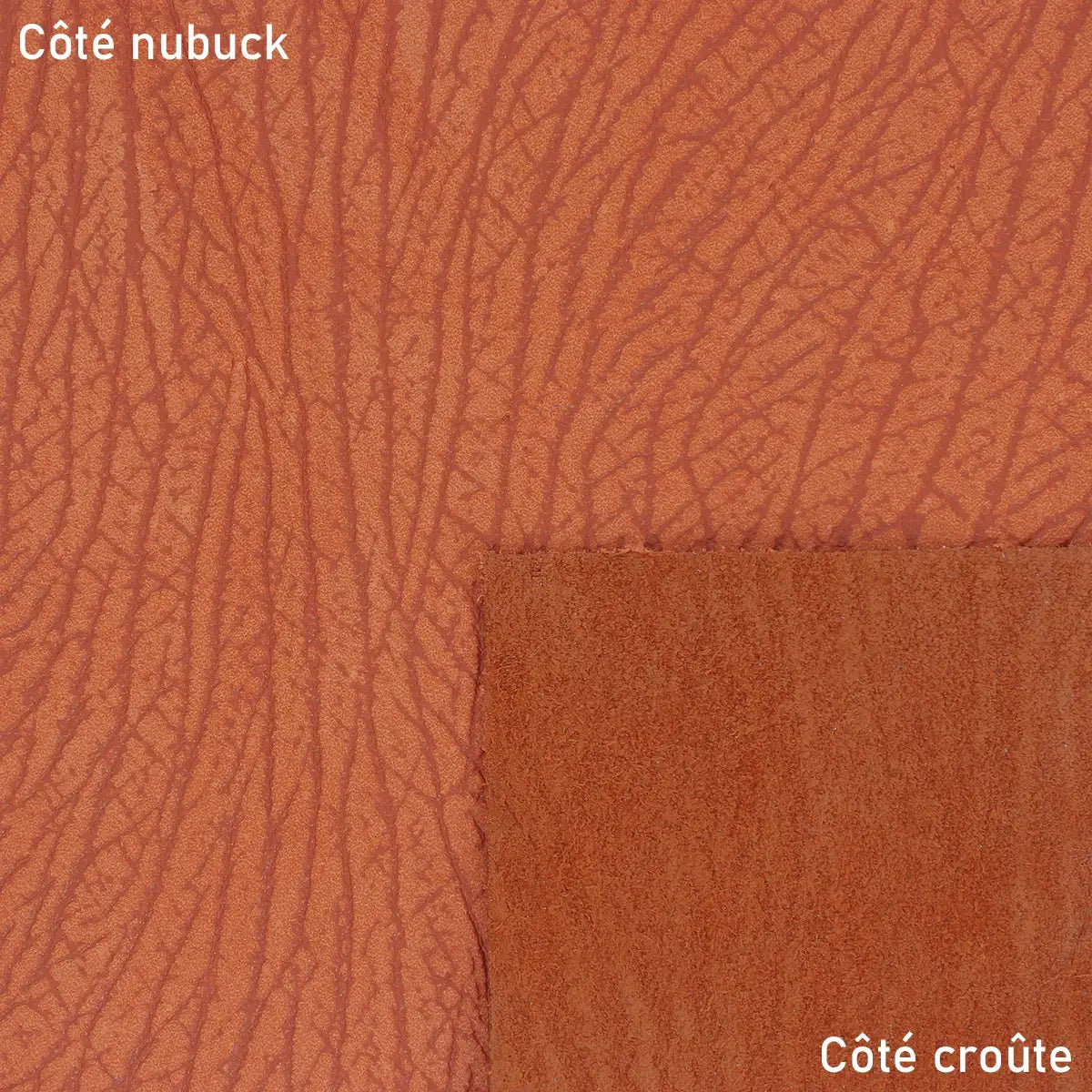 Cuir nubuck orange avec motif écorce d'arbre