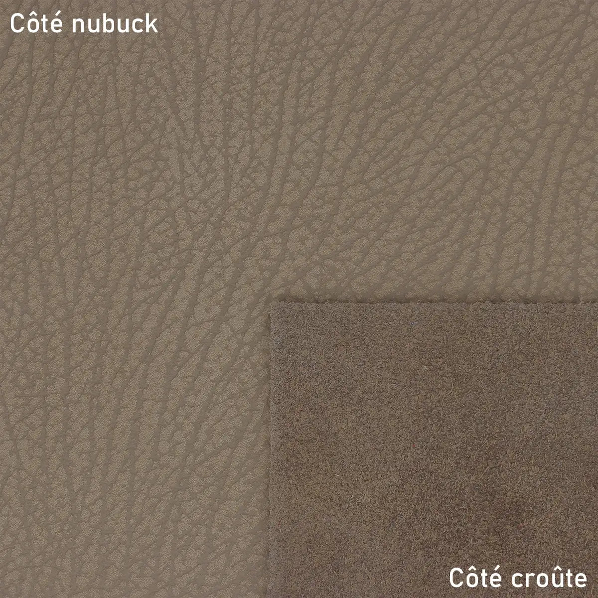 Peau de cuir de vachette nubuck couleur marron taupe avec un grain motif écorce