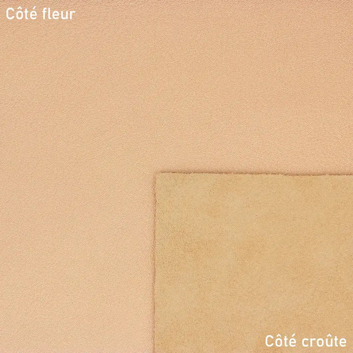 Cuir rose champagne aux reflets dorés métallisés. 