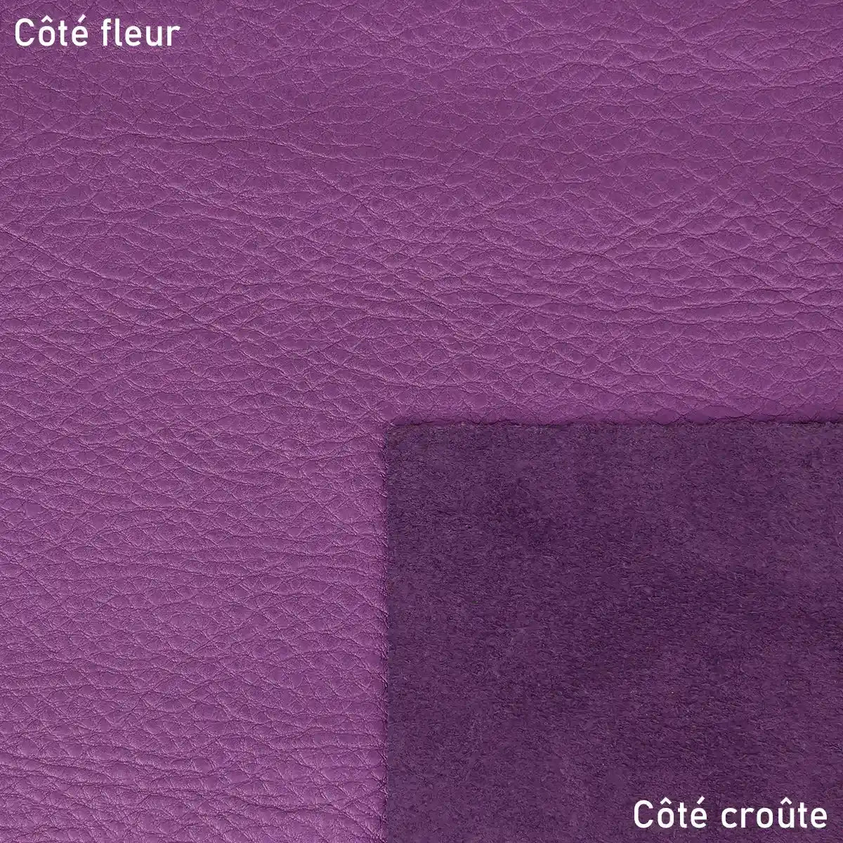 Cuir métallisé violet. Peau de cuir souple, de 1,5 mm d'épaisseur idéal pour la création de maroquinerie, accessoire, décoration...