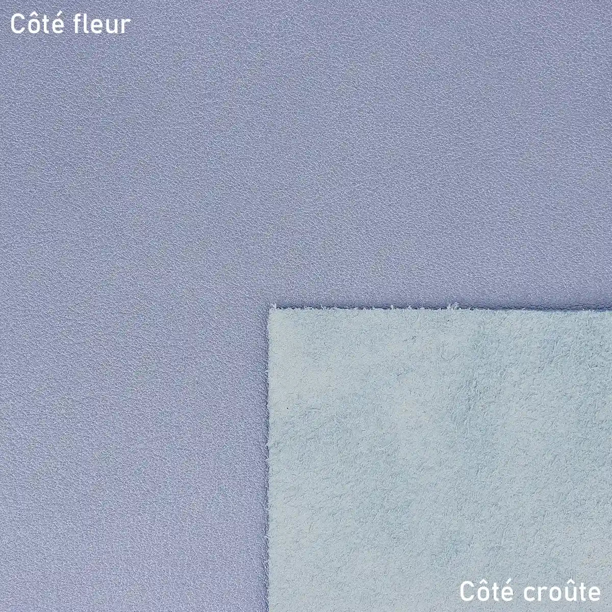 Cuir de vachette métallisé couleur bleu grive. Peau de cuir idéale pour la réalisation de sac à main, accessoire et la décoration