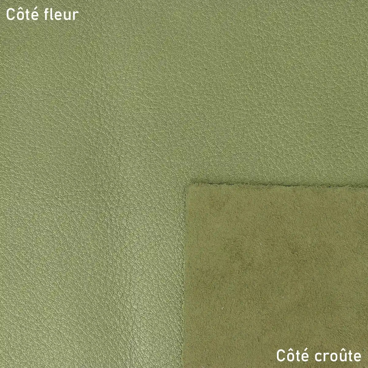 Cuir de vachette métallisé vert citron. Cuir de 2ème choix à prix réduit