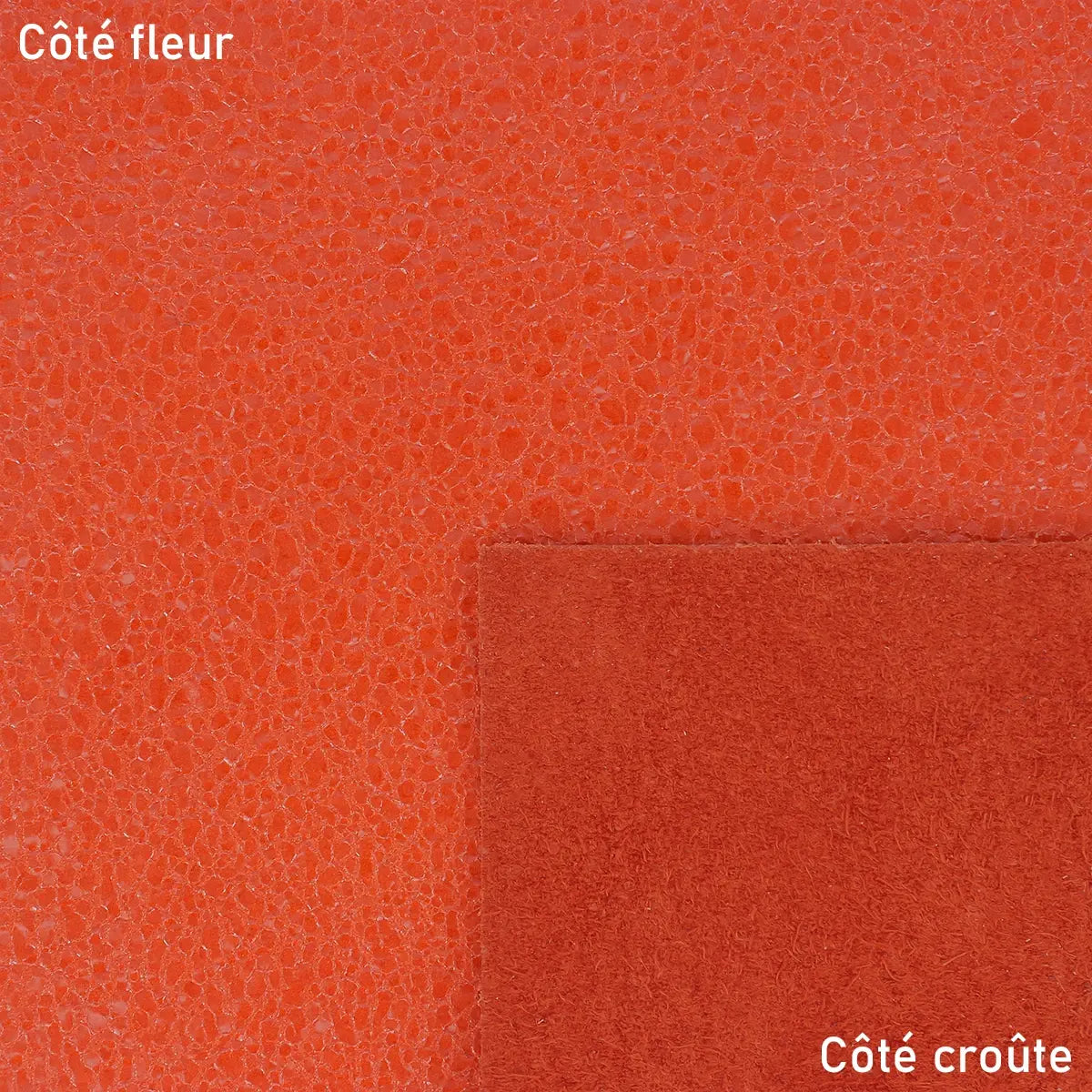 Cuir de taurillon orange effet fissuré vernis. Cuir brillant et original idéal pour la création de maroquinerie, accessoire, décoration...
