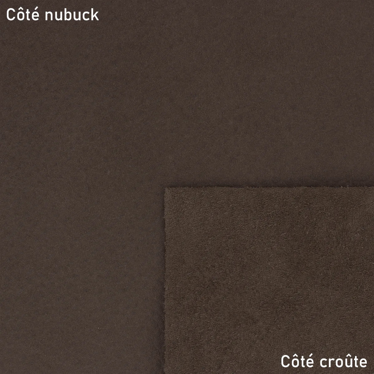 Cuir nubuck ciré marron foncé. Cuir doux et souple idéal pour la création de maroquinerie, accessoire tendance et décoration