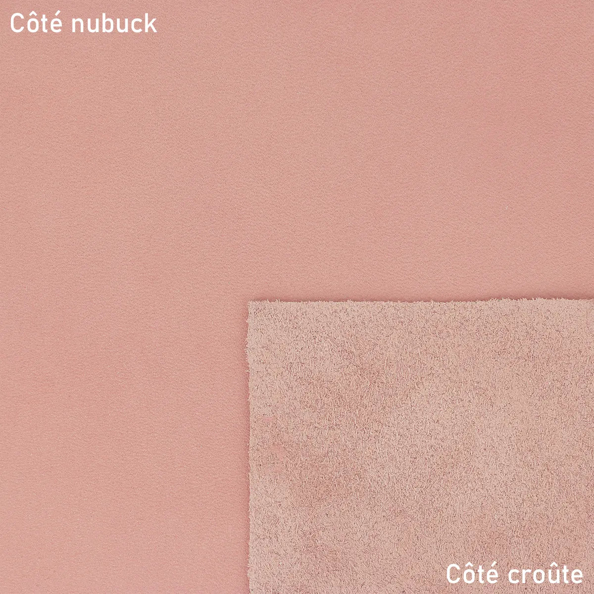 Cuir nubuck couleur rose clair pour réaliser de la maroquinerie (sac, pochette…), accessoire et objet de décoration.