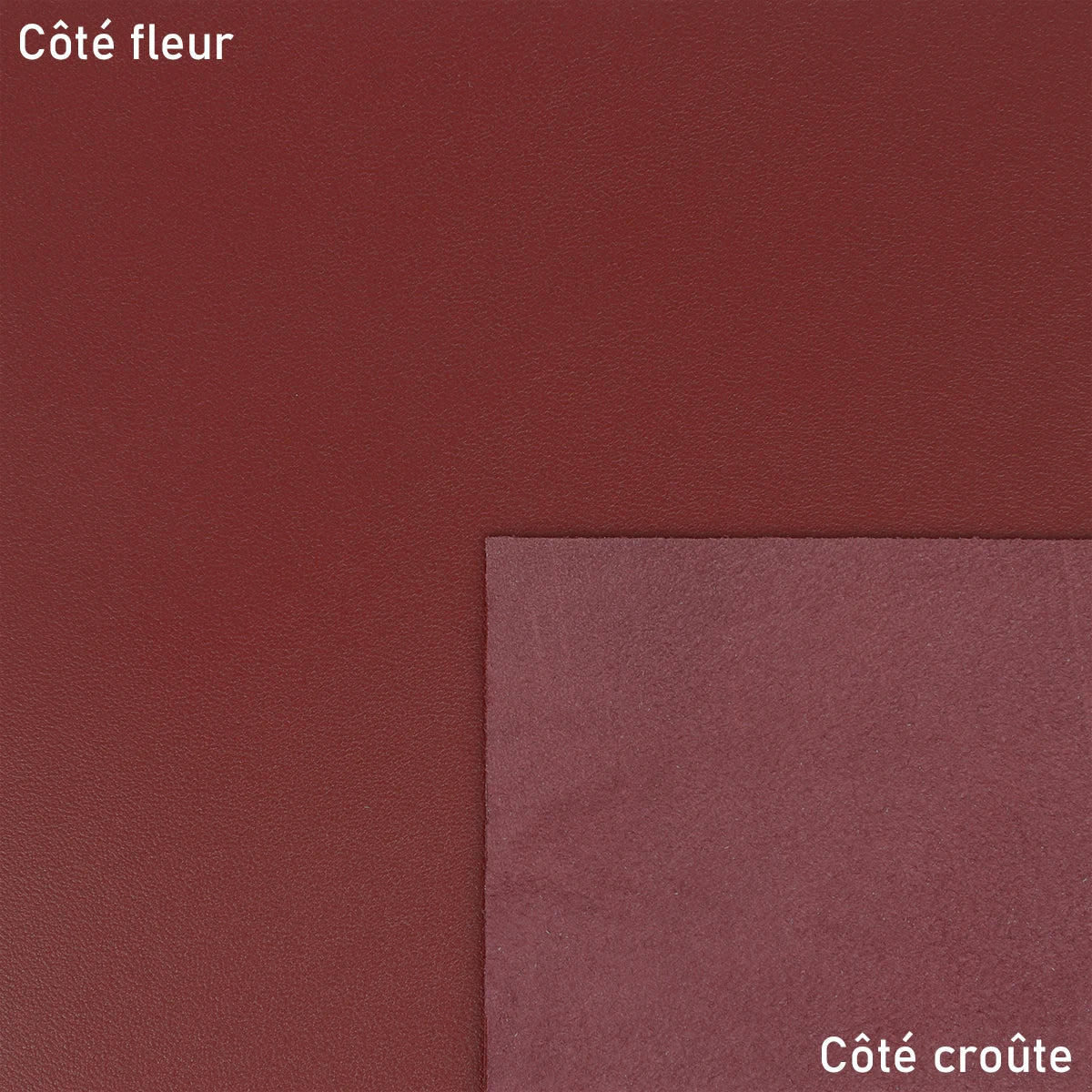 Peau de cuir lisse nappa couleur vin rouge. Cuir très souple et fin idéal pour la création de sac à main, pochette, vêtement, chausson...