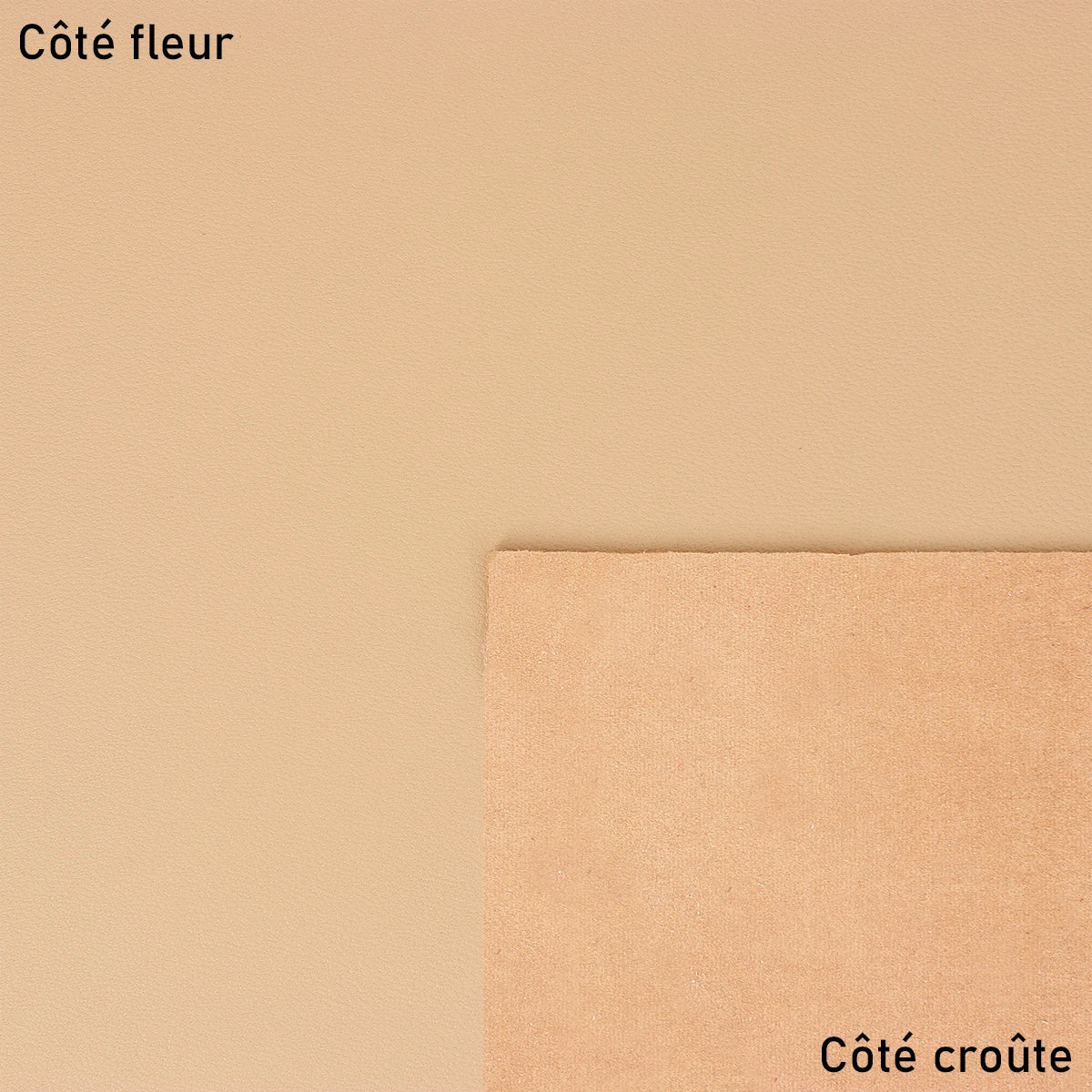 Cuir d'agneau nappa couleur café au lait. Peau de cuir lisse et très souple idéale pour réaliser des sacs, pochettes, vêtements, chaussons, décoration...