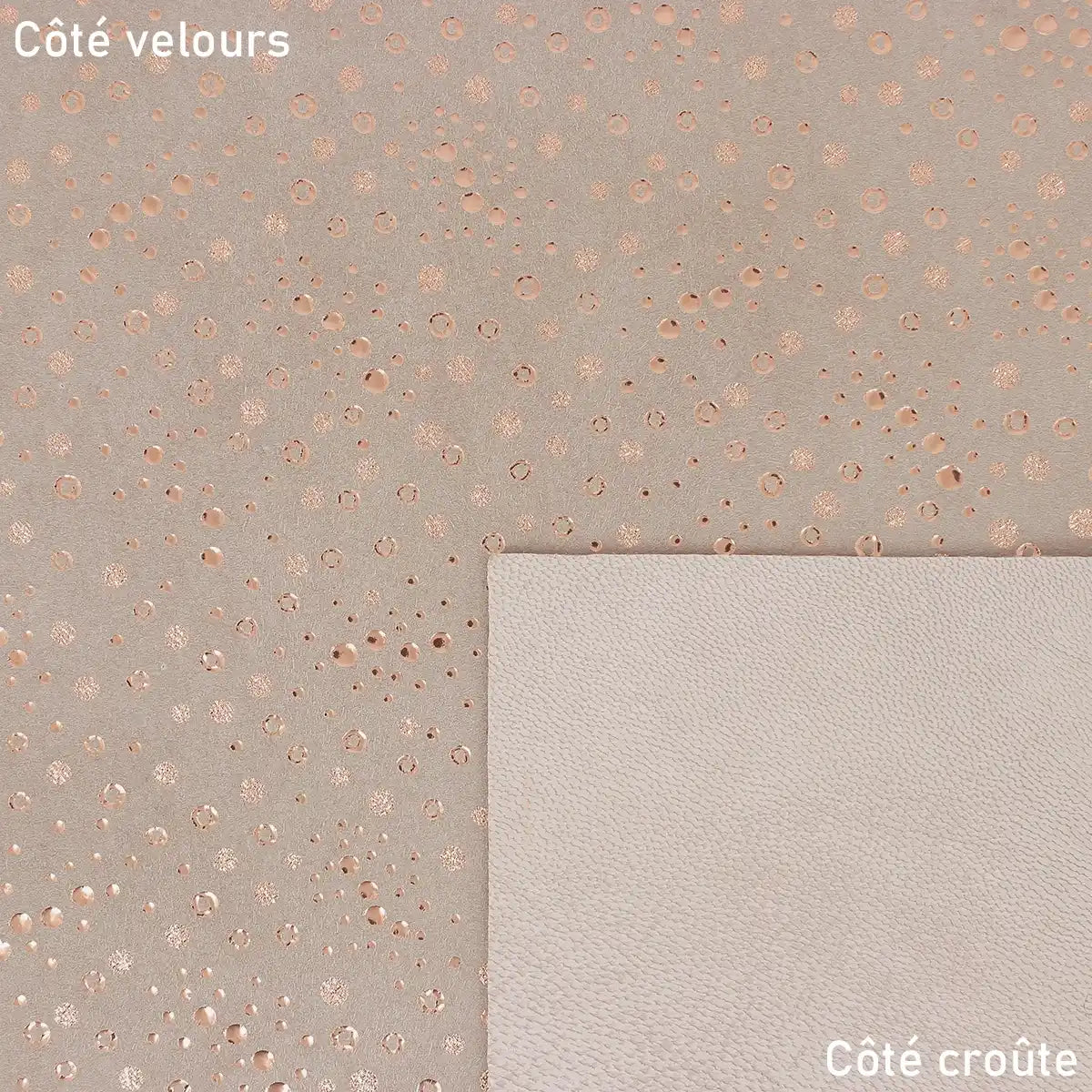 Cuir de chèvre velours taupe avec rond rose gold.